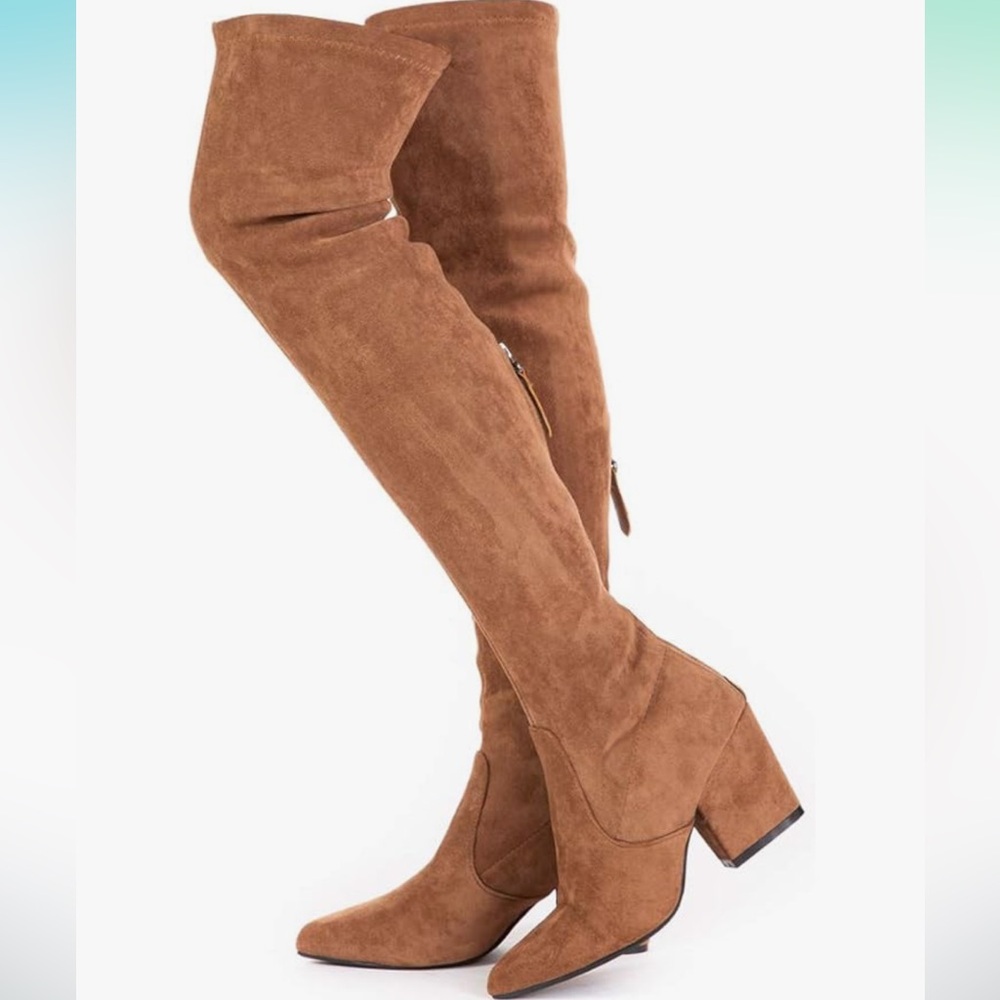 Thigh high light brown suede boots